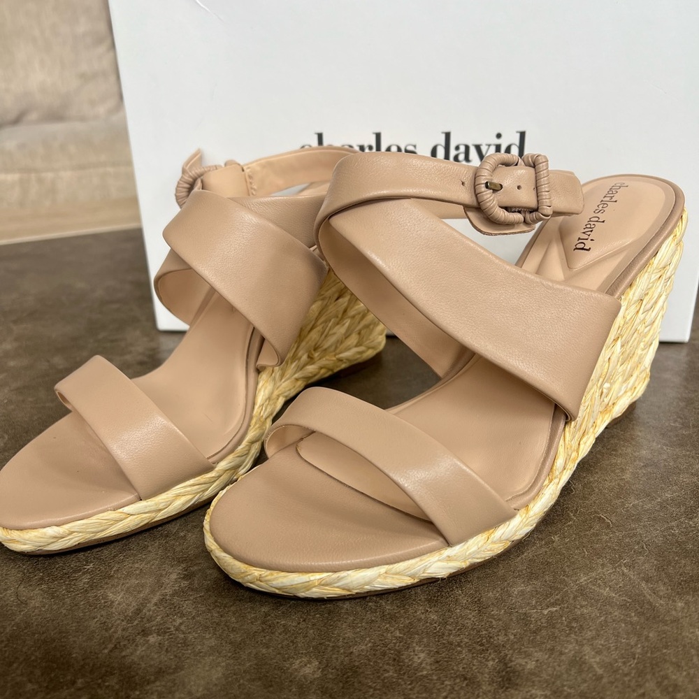 Charles David Beige Wedge Sandals